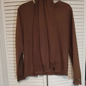 Brown Women's Sweater with Scarf